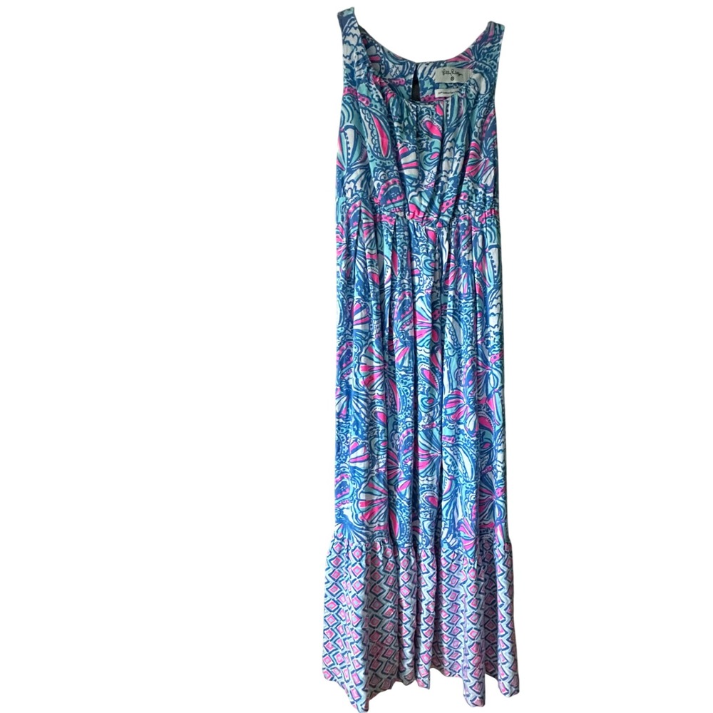 Lilly Pulitzer Girls S 20th Anniversary Collection Maxi Dress Blue Pink Shell